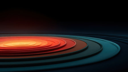 This captivating abstract image features colorful concentric circles in vibrant gradients, set against a dark background, ideal for digital art projects.の素材