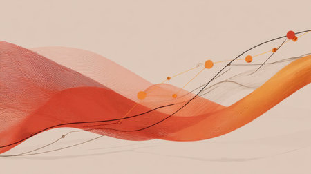 Vibrant abstract design featuring flowing waves in shades of orange and black against a beige background, perfect for modern art projects and creative concepts.の素材