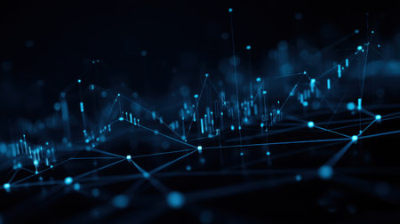 This captivating abstract image illustrates a digital data visualization with blue light against a dark backdrop, representing technology and modern data analysis.の素材