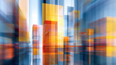 This image features abstract geometric shapes in vibrant colors, creating a dynamic and futuristic urban landscape that captivates with its modern design and energetic feel.の素材