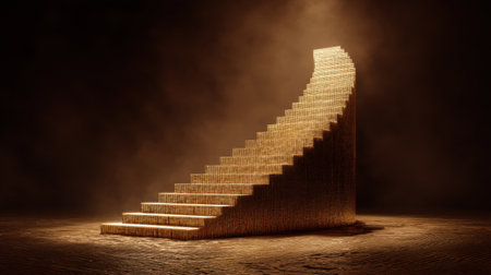 This captivating image features a beautifully designed spiral staircase, illuminated by warm, inviting lighting, creating a mysterious atmosphere ideal for artistic exploration.の素材