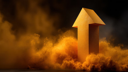 This captivating image features an upward arrow emerging from vibrant smoke, symbolizing growth and motivation, ideal for various creative and professional projects.の素材