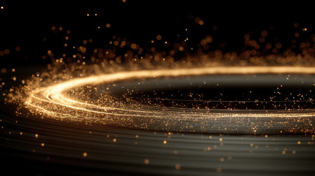 Captivating abstract image featuring dynamic light trails and sparkling dust against a dark background. Perfect for digital art or wallpaper inspiration.の素材