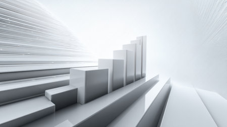This abstract image features geometric shapes in white, symbolizing growth and progress in a modern business context, ideal for presentations and creative projects.の素材