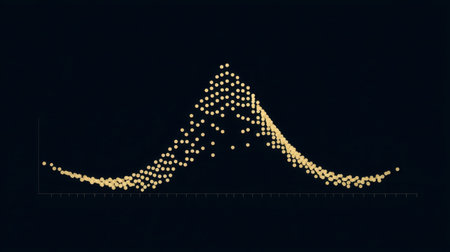 This image showcases a smooth curve with scattered data points against a dark background, illustrating trends in statistical analysis and data visualization techniques.の素材