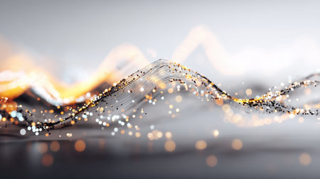 This captivating digital artwork showcases vibrant sound waves and particles that create an energetic and dynamic atmosphere, perfect for modern design projects.の素材