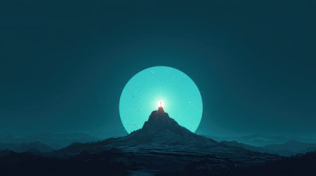 A stunning depiction of a mountain peak bathed in moonlight, showcasing the beauty of nature at night, perfect for inspiring tranquility and peace in any design.の素材