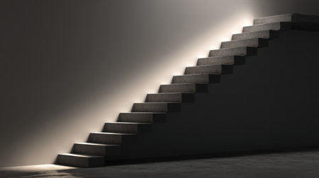 A striking minimalist staircase reveals elegant lines and soft lighting that enhances shadows and textures, perfect for architectural and artistic projects.の素材