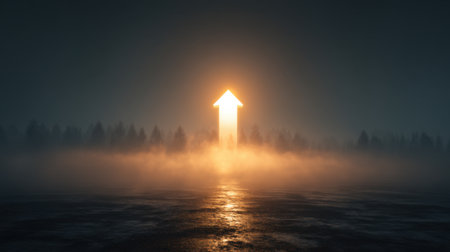 A captivating image of a glowing arrow emerging from fog, symbolizing hope and guidance in a mystical landscape, evoking a sense of wonder and tranquility.の素材