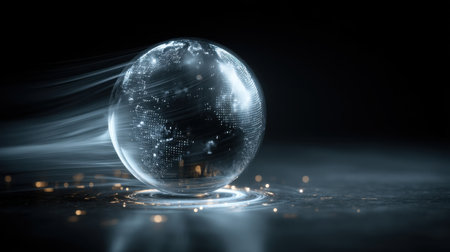 A striking visual of a futuristic globe surrounded by dynamic particles, symbolizing global connectivity and the impact of technology on our world. Perfect for tech-related themes.の素材
