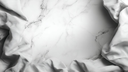 This image features a seamless blend of elegant white fabric and a smooth marble surface, creating a luxurious background ideal for stylish presentations or photography.の素材