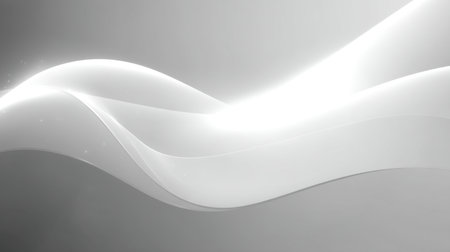 This abstract image showcases soft white waves with subtle light effects against a gradient background, perfect for modern design projects and creative inspiration.の素材