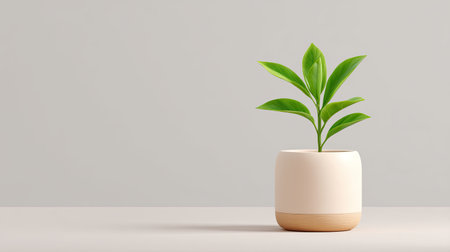 A modern pot with young green plant showcases fresh and vibrant look, perfect for enhancing any indoor space. minimalist design adds touch of elegance and tranquilityの素材