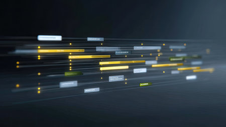 An abstract futuristic workflow scheduling with dynamic lines and glowing elements creates sense of movement and innovation. design evokes modern digital atmosphereの素材