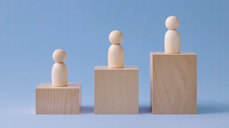 A simple wooden figures arranged on wooden blocks create minimalist aesthetic. figures vary in size, showcasing playful yet elegant design that enhances any decorの素材