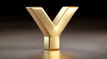 A closeup of golden letter y, glowing softly against dark background, creating elegant and luxurious appearance. this striking design captures attention and evokes sense of sophisticationの素材