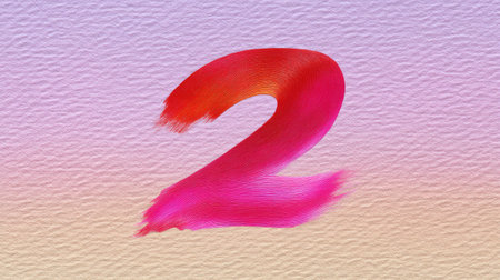 A vibrant number two is painted in bold strokes, showcasing gradient of pink and red hues against textured pastel background. this artistic representation evokes creativity and energyの素材