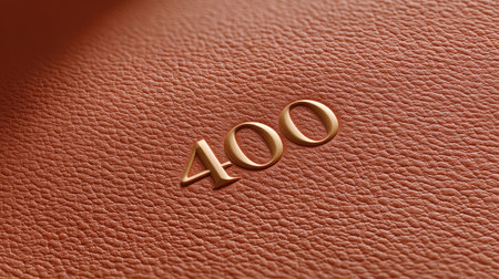 A closeup of number 400 embossed in soft leather, showcasing rich texture and elegant design. warm tones evoke sense of luxury and craftsmanshipの素材