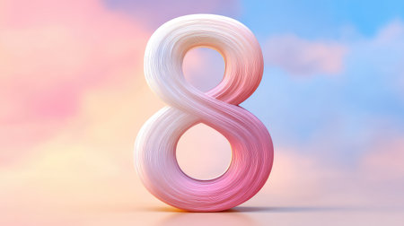 A vibrant and artistic representation of number eight, featuring smooth, flowing lines gradient of soft pink and white against pastel sky background. this visually appealing design evokes senseの素材