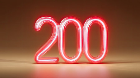 A closeup of glowing neon red number 200, showcasing vibrant and modern design that adds striking visual element to any space. bright illumination creates energetic atmosphereの素材