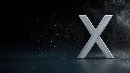 A closeup of rustic chalk letter x dark background, surrounded by soft dusting of particles, creating dramatic and artistic effect. letter stands out prominently, evoking creativity and expressionの素材