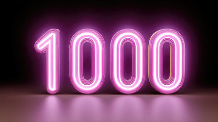 A glowing number 1000 in vibrant pink neon light, creating futuristic and eye catching display that evokes excitement and celebration. perfect for digital art and modern designの素材
