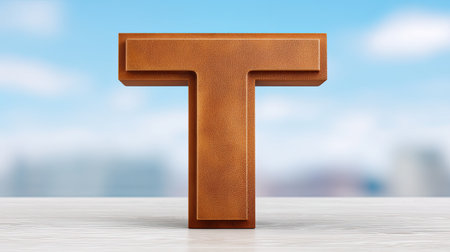 A closeup of rustic iron letter t, featuring oxidized surface that adds character and charm. letter stands prominently against blurred background, evoking sense of creativity and artistryの素材