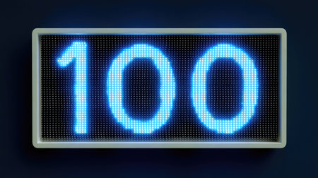 A closeup of number 100 displayed in bright blue digital led format, showcasing modern and vibrant design that captures attention and conveys sense of precision and clarityの素材