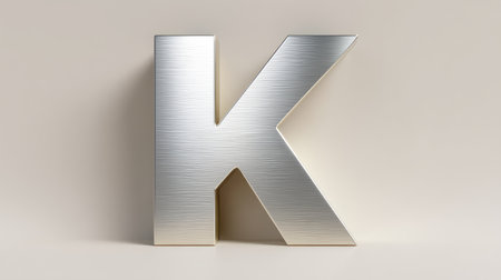 A closeup of metallic silver letter k with brushed texture, showcasing its sleek and modern design. this letter can evoke feelings of elegance and sophisticationの素材
