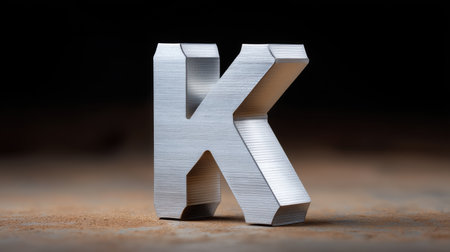 A closeup of metal cutout letter k, showcasing its industrial design and sleek finish. letter stands prominently against blurred background, evoking sense of modernity and craftsmanshipの素材
