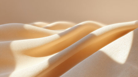 A serene and minimalist abstract background featuring soft, undulating sand dunes in warm beige tones, evoking sense of calm and tranquilityの素材