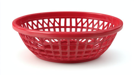 A vibrant red shopping basket with unique woven design, perfect for carrying groceries or items. its lightweight and durable material make it ideal choice for everyday useの素材