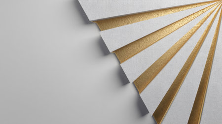 A stylish arrangement of white and gold textured paper sheets, featuring clean lines and shadows, showcasing modern abstract design ideal for elegant presentations.の素材
