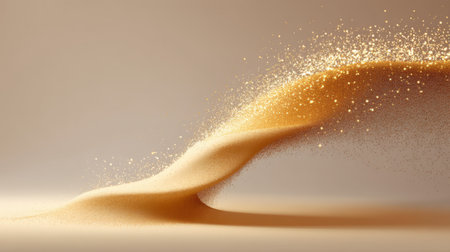 This stunning abstract image showcases flowing sand with shimmering particles, creating a dreamlike effect in warm tones, perfect for artistic and design projects.の素材