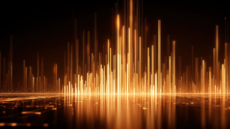 This abstract image features vertical bars of golden light creating a captivating visual effect, perfect for use in design, digital art, and creative projects.の素材