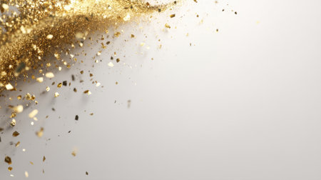 Exquisite gold glitter gently cascading over a clean white backdrop creates a stunning visual perfect for adding sparkle to any creative project or celebration.の素材