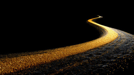 A mesmerizing golden pathway winds through darkness, creating a striking visual contrast. This enchanting image invites viewers to embark on an imaginative journey.の素材