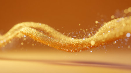 This captivating image features a golden wave of fine particles, creating an enchanting visual effect against a warm orange backdrop. Perfect for various artistic uses.の素材