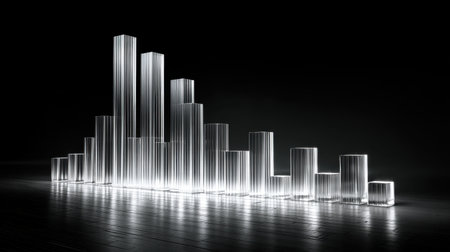 This striking abstract image features transparent rectangular columns creating a modern graph effect against a dark background, highlighting elegance and minimalism.の素材