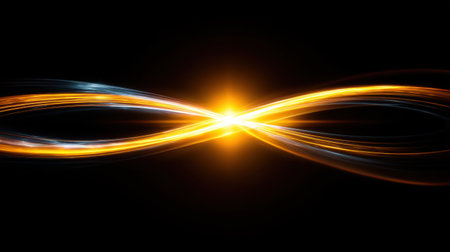 An eye-catching composition of vibrant light and color creates an infinity symbol, showcasing a seamless blend of energy and motion against a dark backdrop.の素材
