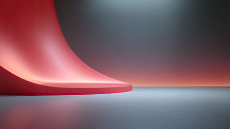A sleek, minimalist abstract scene featuring a curved red surface and soft gradient lighting, perfect for modern design inspiration or artistic projects.の素材