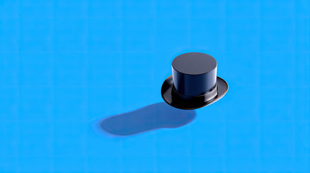 A captivating image of a sleek black top hat floating on a bright blue background, evoking a sense of whimsy and elegance. Perfect for creative projects.の素材