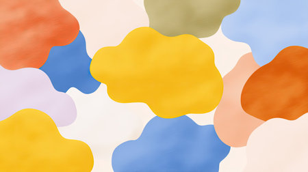 This image features soft abstract shapes in warm tones and pastel colors, creating a harmonious and cheerful artistic background ideal for various design projects.の素材