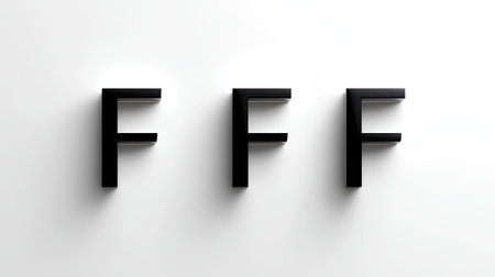 This image features three black letter F's against a pristine white background, creating a striking visual impact and emphasizing modern design aesthetics.の素材