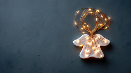 This enchanting image features a soft glowing Christmas decoration adorned with delicate lights, set against a smooth dark background, creating a cozy and festive atmosphere perfect for holiday celebrations.の素材
