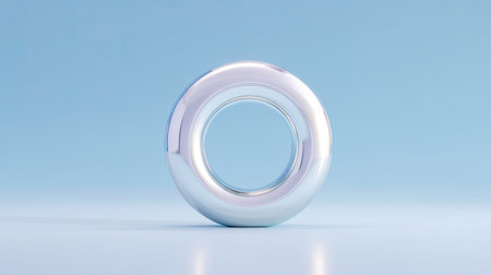 This image features a shiny metallic ring set against a soft blue background, highlighting its reflections and smooth curves. It embodies modern design and minimalist aesthetics.の素材