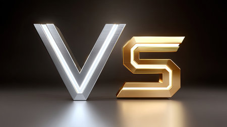 This image showcases a striking contrast between a metallic silver "V" and a gold "S," symbolizing competition and elegance in modern design.の素材