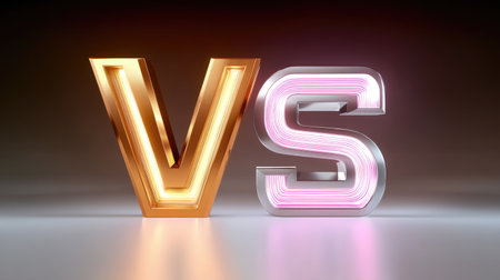This vibrant illustration features bold neon letters "VS," perfect for themes of competition and comparison. The modern design captivates attention.の素材