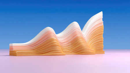 This abstract image features smooth curves and waves in soft pastel colors, set against a gradient background. It embodies modern design aesthetics and artistic exploration.の素材