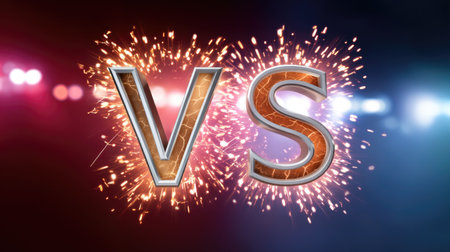 Vivid image depicting the letters V and S surrounded by dynamic sparks, symbolizing competition and excitement, perfect for events or promotional materials.の素材
